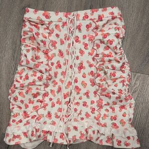 For Love & Lemons White Mini Skirt with Pink Rose Print